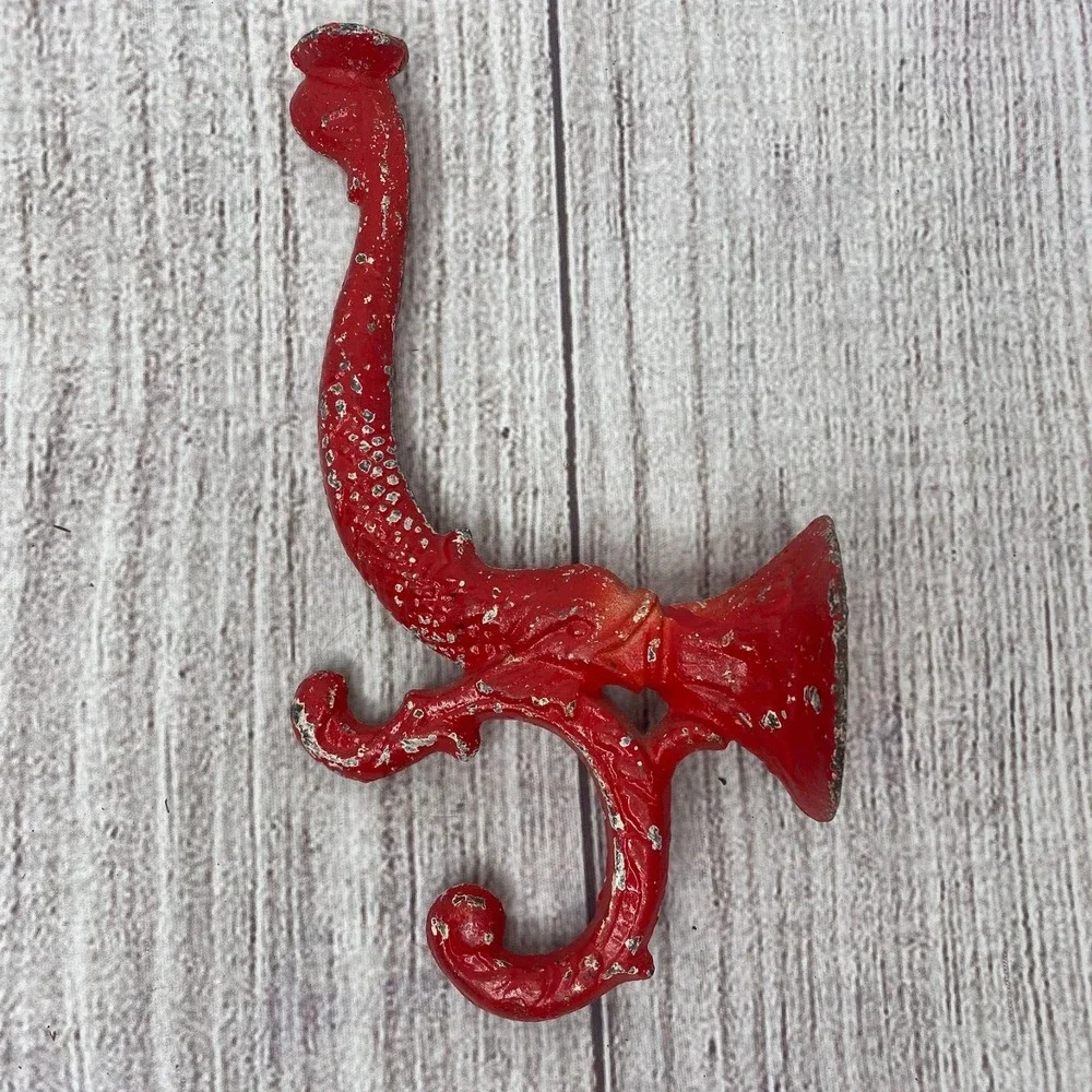 Antique Victorian Cast Iron Red Koi Fish Hat Coat Entryway Hook Nautical